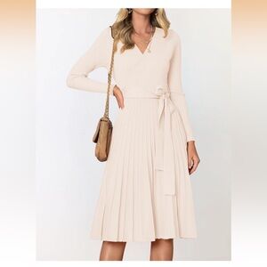 Chic Long-Sleeve Cream Dress